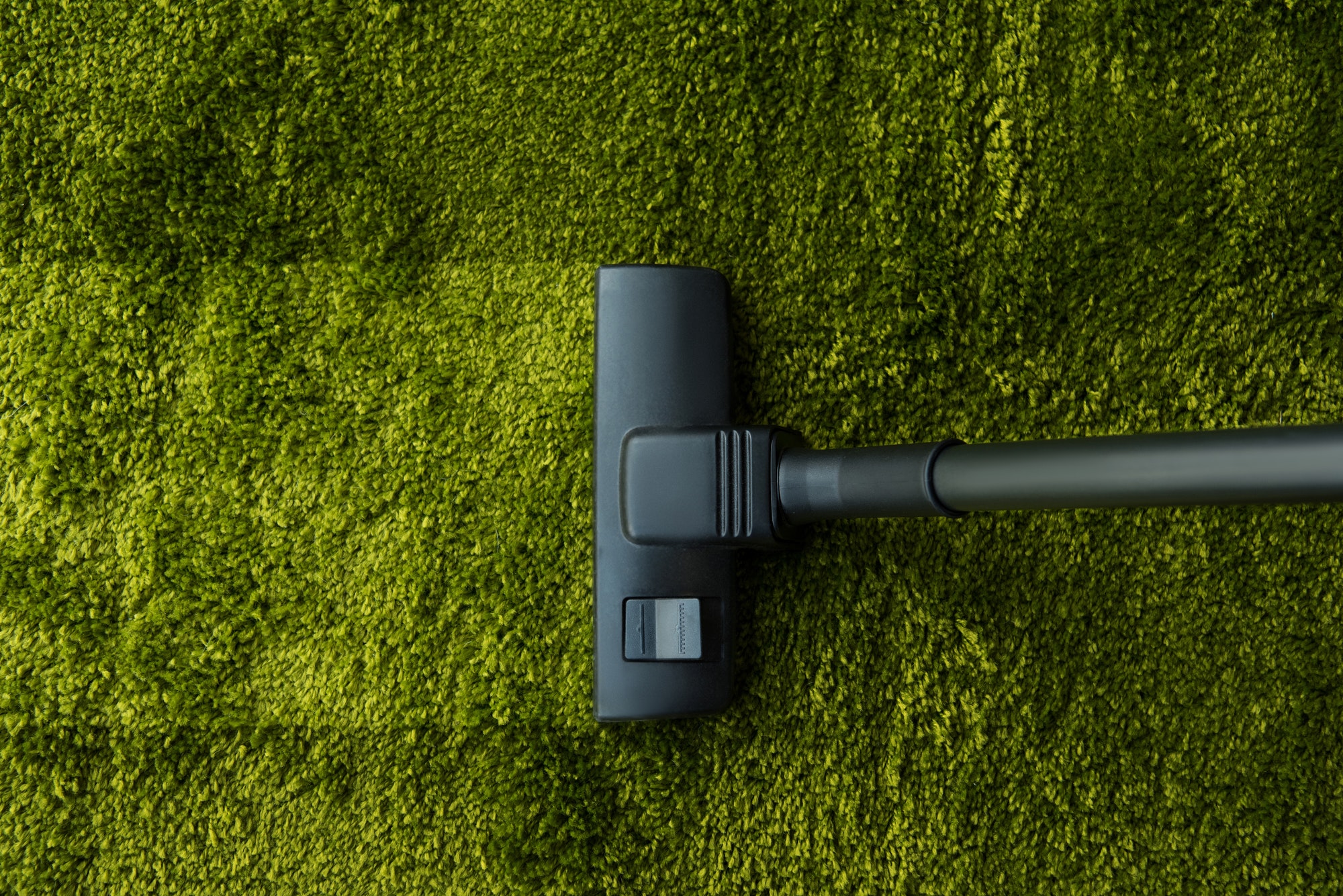 top view of vacuum cleaner cleaning green carpet